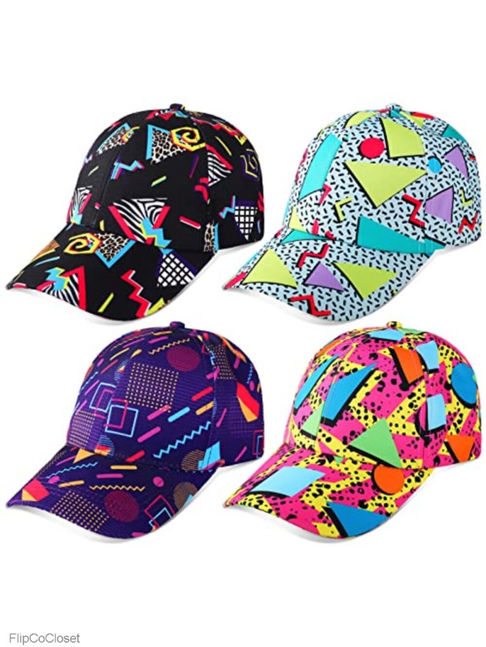 Retro 80s 90s Neon Trucker Hat 4-Pack Unisex Cotton Polyester Baseball Caps